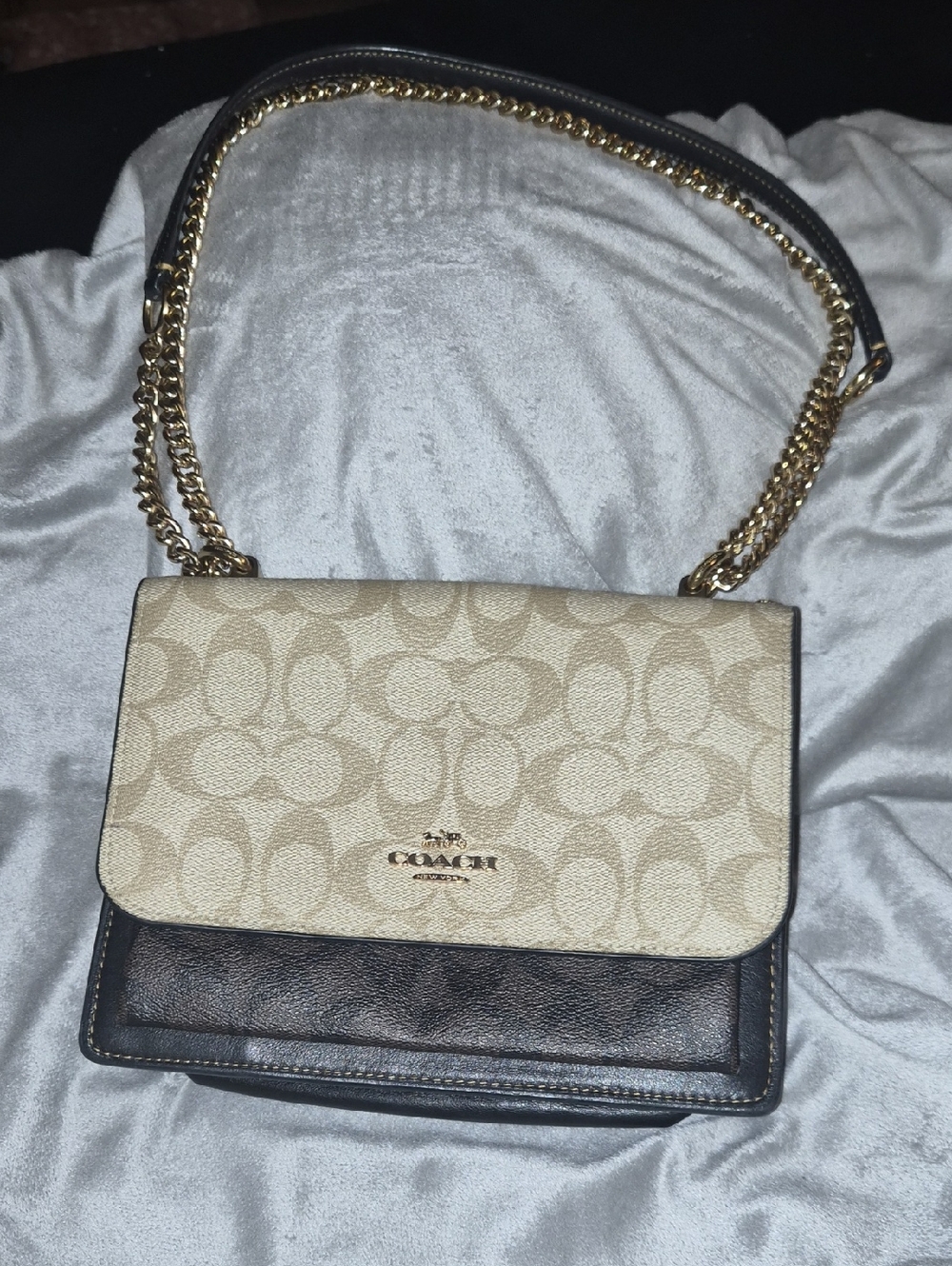 Coach Signature Canvas and Leather Chain Shoulder Bag in Khaki/Black - Picture 2 of 4